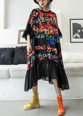 Bohemian black print cotton quilting clothes o neck patchwork Maxi summer Dress AT-SDL190614