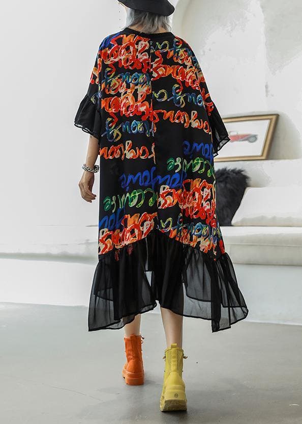 Bohemian black print cotton quilting clothes o neck patchwork Maxi summer Dress AT-SDL190614