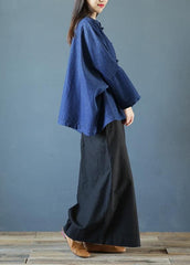 Bohemian denim dark blue clothes For Women stand collar Chinese Button tunic blouse LTP200922