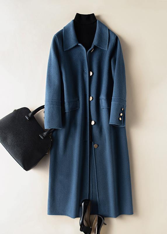 Bohemian lapel Button Down Fashion coat for woman blue Knee Woolen Coats TCT200915