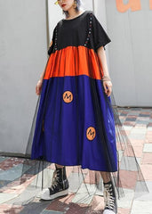 Bohemian o neck patchwork tulle cotton clothes For Women blue Dresses summer AT-SDL190614