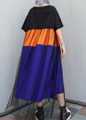 Bohemian o neck patchwork tulle cotton clothes For Women blue Dresses summer AT-SDL190614