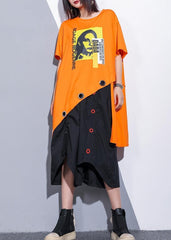 Sold-Out Bohemian orange cotton clothes o neck asymmetric oversized summer top AT-STP190614