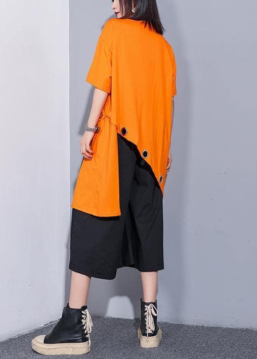 Sold-Out Bohemian orange cotton clothes o neck asymmetric oversized summer top AT-STP190614