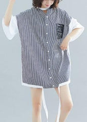 Bohemian white patchwork striped Cotton top o neck two ways to wear tunic Dress STP200409