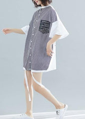 Bohemian white patchwork striped Cotton top o neck two ways to wear tunic Dress STP200409