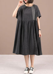 Boho Black Patchwork Cinched Denim Ankle Dress Summer 210722