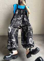 Boho Black Print Pockets carpenter pants Pants dylinoshop