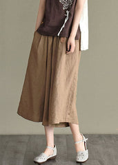 Boho Khaki Elastic Waist Oversized Pockets Linen Wide Leg Crop Pants Summer GK-CPTS220804