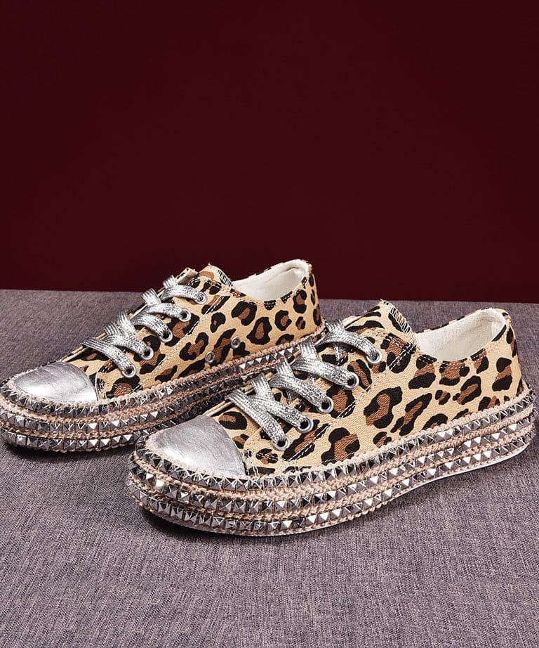 Boho Leopard Print Splicing Flat Shoes For Women Cotton Fabric GW-PDX22061501