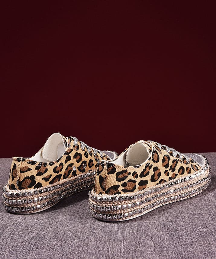 Boho Leopard Print Splicing Flat Shoes For Women Cotton Fabric GW-PDX22061501