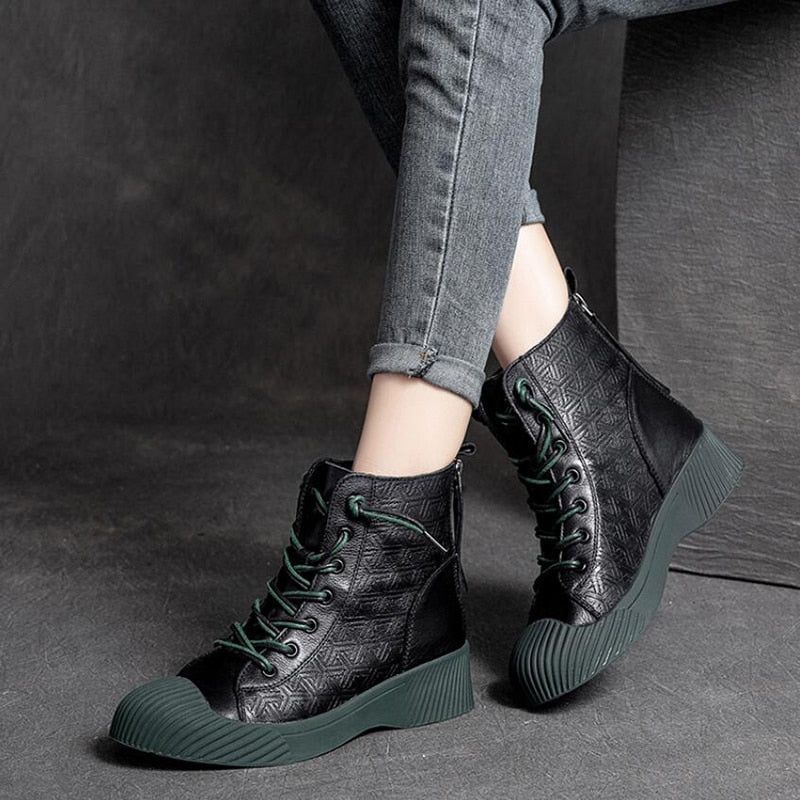 Boots Genuine Leather Women's Casual Shoes Flat Platform BGCS08 Touchy Style