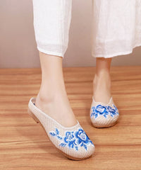 Boutique Beige Slide Sandals Embroideried Comfy Linen Fabric BX-LT220407