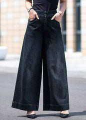 Boutique Black Pockets Draping Cotton Denim Straight Pants Spring NZ-LPTS22060701