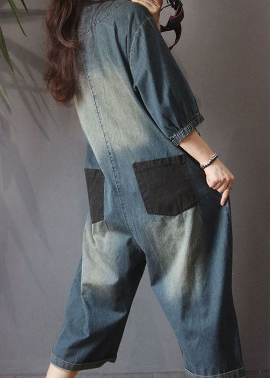 Boutique Blue Loose Button Pockets Fall Half Sleeve Denim Top dylinoshop