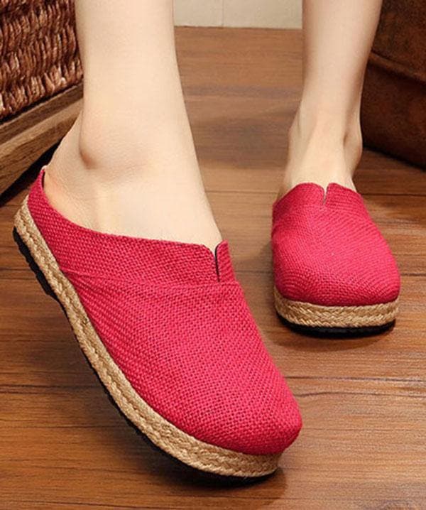 Boutique Flat Shoes For Women Red Cotton Linen Fabric Slippers Shoes LT210630