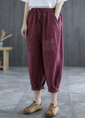 Boutique Mulberry Embroideried Harem Crop Summer Linen Harem Pants GK-LPTS210721