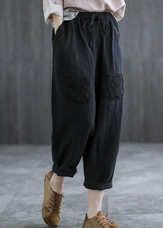 Boutique Mulberry Embroideried Harem Crop Summer Linen Harem Pants GK-LPTS210721