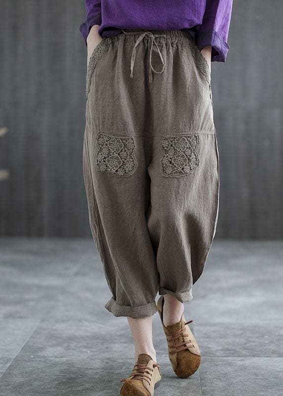 Boutique Mulberry Embroideried Harem Crop Summer Linen Harem Pants GK-LPTS210721