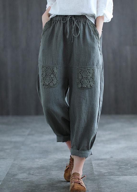 Boutique Mulberry Embroideried Harem Crop Summer Linen Harem Pants GK-LPTS210721