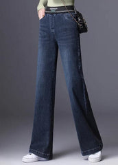 Boutique Original Design Blue Grey Elastic Waist Pockets Cotton Denim Straight Pants Spring NZ-LPTS22060701