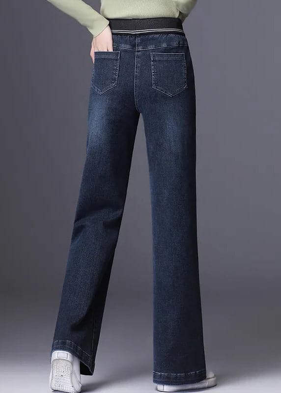 Boutique Original Design Blue Grey Elastic Waist Pockets Cotton Denim Straight Pants Spring NZ-LPTS22060701