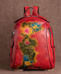 Boutique Red Lotus Paitings Calf Leather Backpack Bag BGS211230