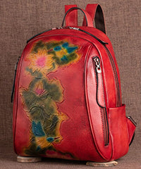 Boutique Red Lotus Paitings Calf Leather Backpack Bag BGS211230