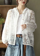 Boutique White Hooded Lace UPF 50+ Coat Cardigans Summer GK-CDG220516