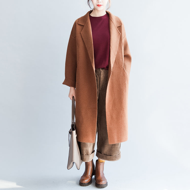 Brick red long woolen coats oversized winter cardigans jackets CDG171028