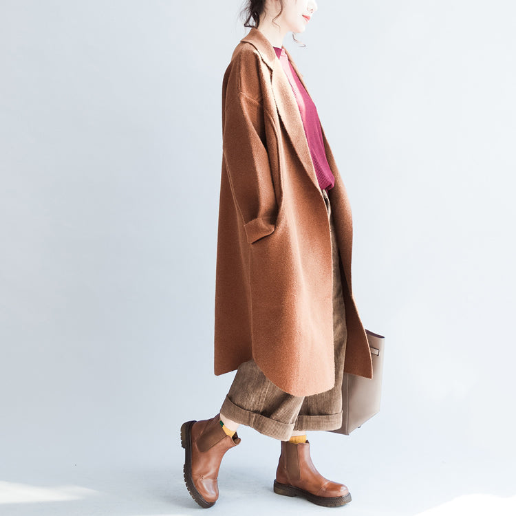 Brick red long woolen coats oversized winter cardigans jackets CDG171028