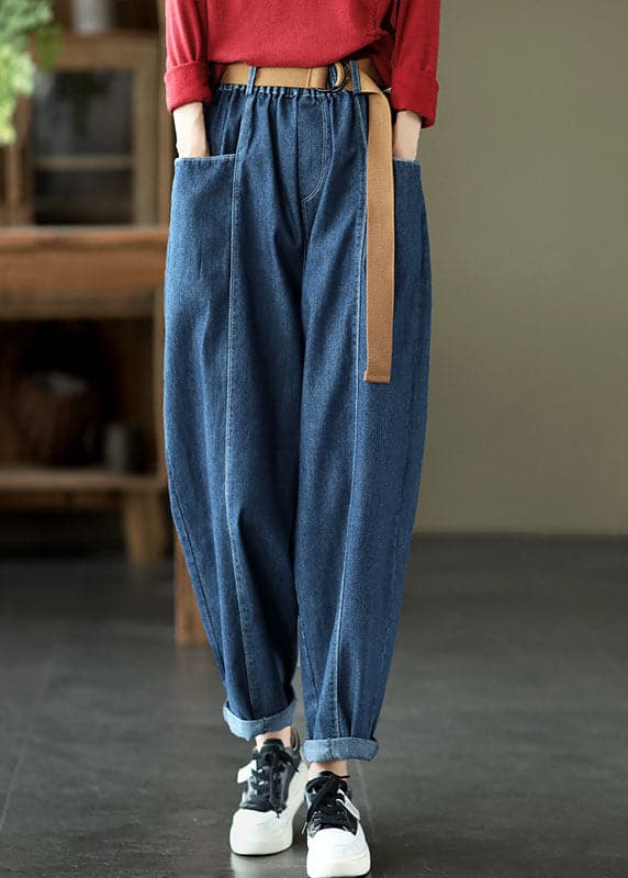 Brief Blue elastic waist Pockets harem Pants Spring GK-LPTS220127