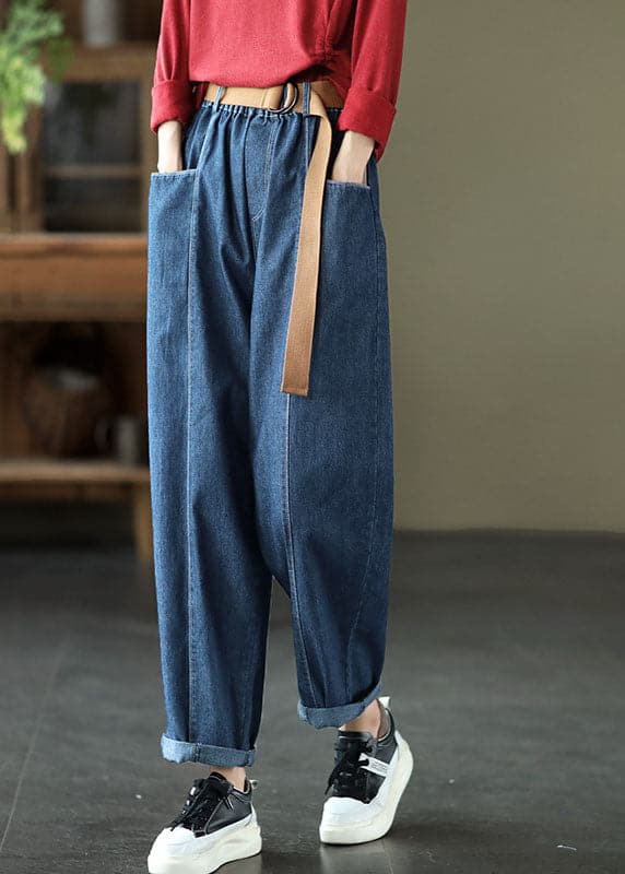 Brief Blue elastic waist Pockets harem Pants Spring GK-LPTS220127