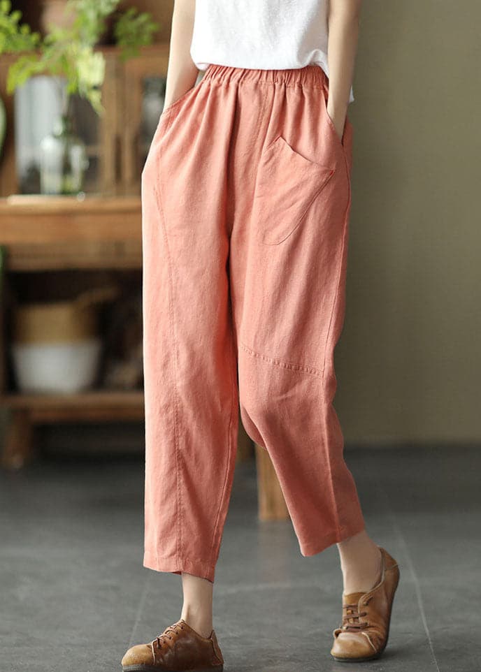 Brief Orange Original Design Pockets Linen Harem Pants Summer GK-CPTS220506