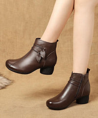 Brown zippered Cowhide Leather Boots Splicing Boots XZ-XZ210804