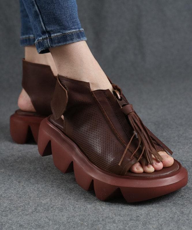 Brown zippered Flat Sandals Platform Walking Sandals XZ-LX210624