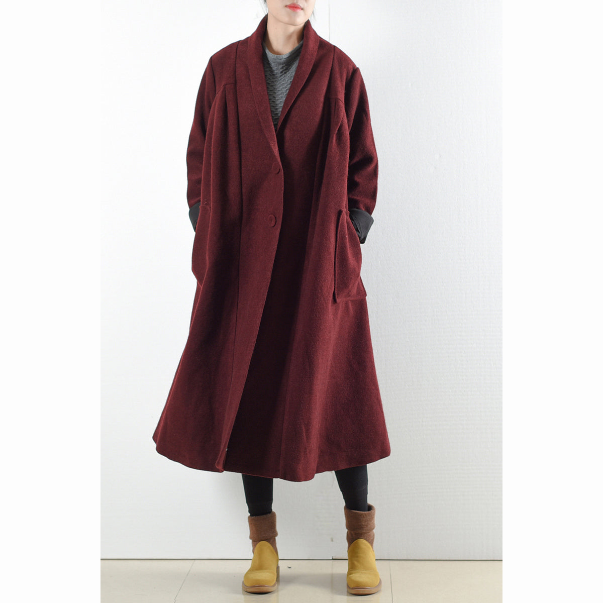 Burgundy woolen coats 2021 winter trench coats plus size cardigans CDG171028