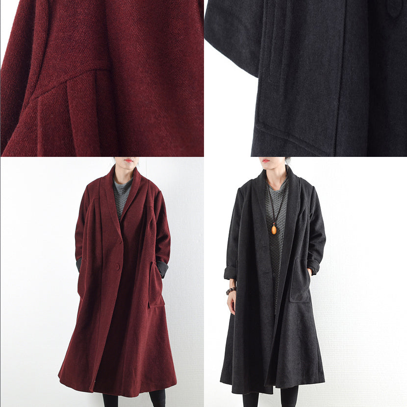 Burgundy woolen coats 2021 winter trench coats plus size cardigans CDG171028