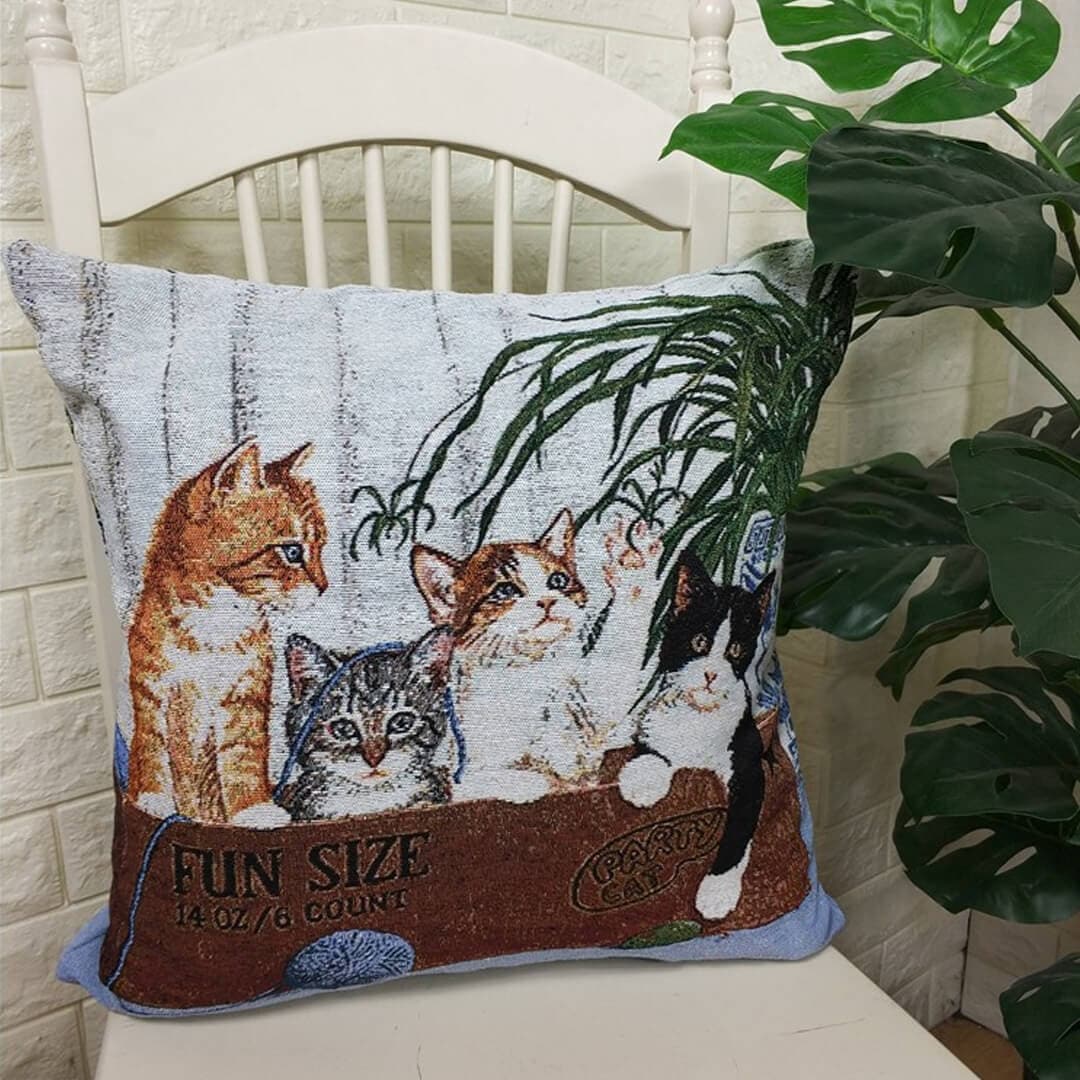 Cat Print Cotton Linen Pillow Cover dylinoshop