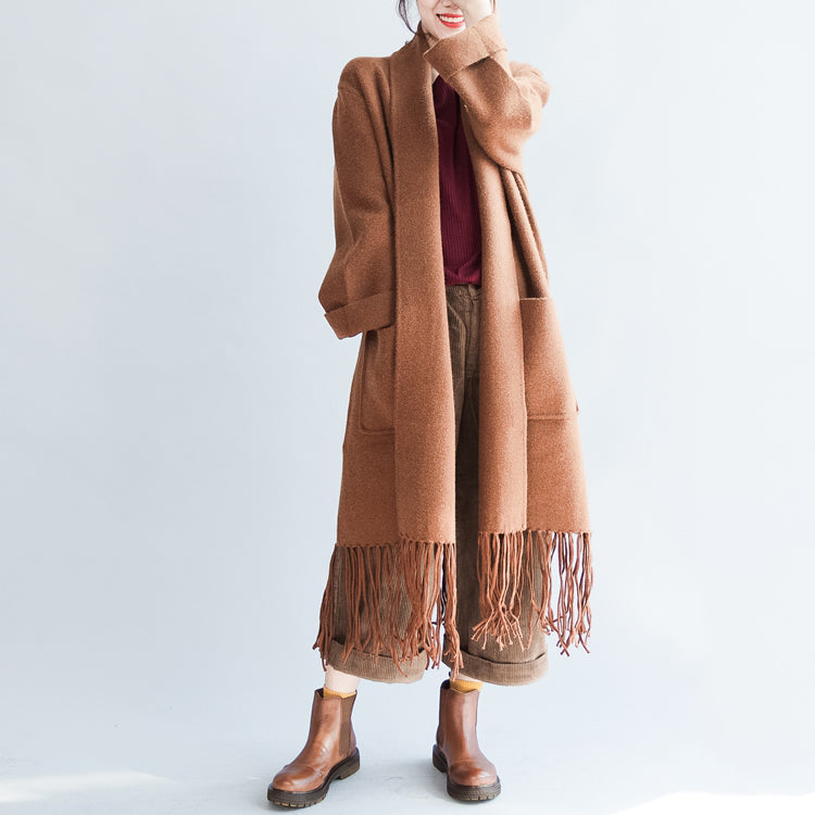 Camel tasseled maxmara cashmere coats long woolen cardigans warm jackets outwear CDG171028