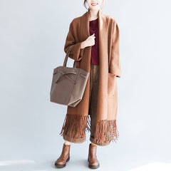 Camel tasseled maxmara cashmere coats long woolen cardigans warm jackets outwear CDG171028