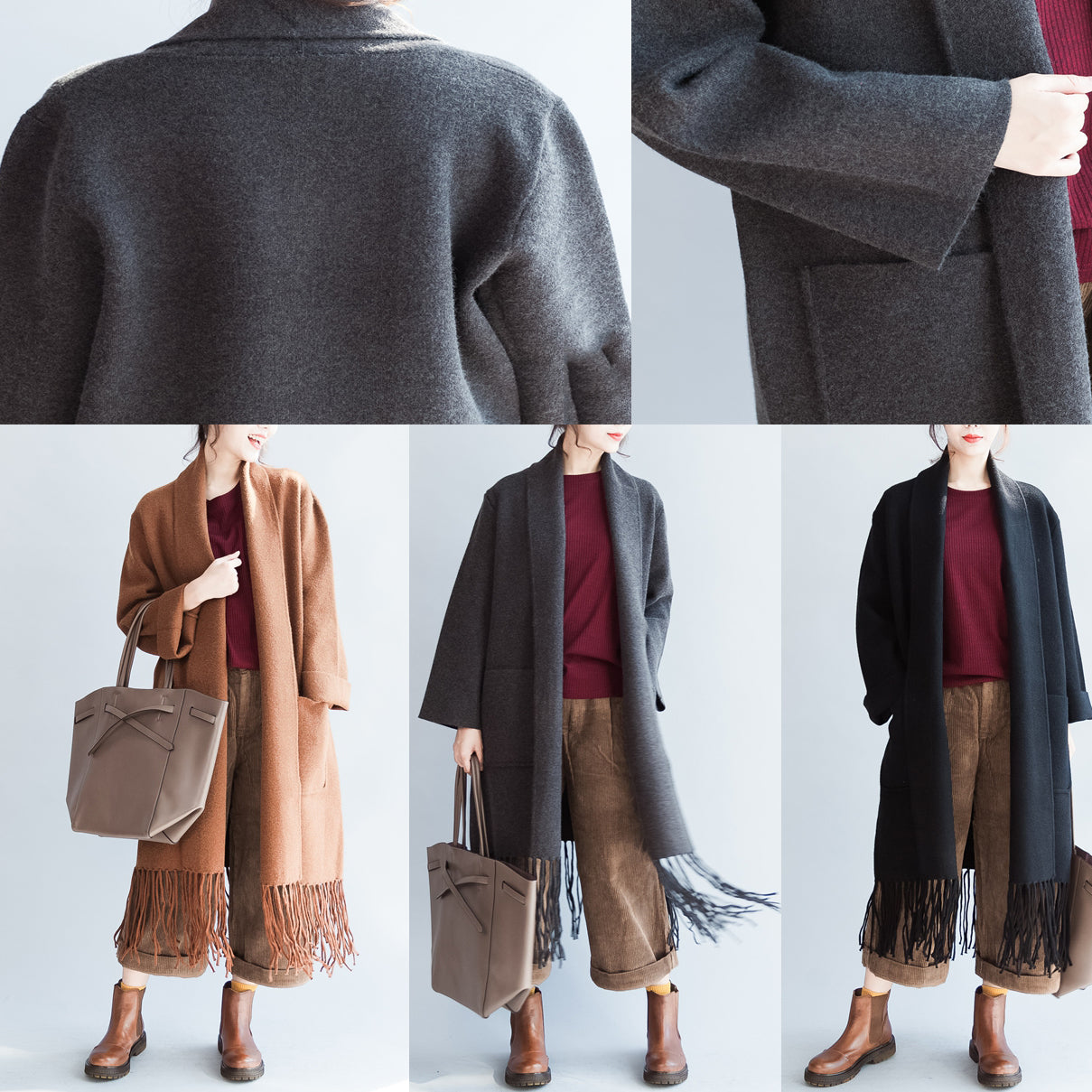 Camel tasseled maxmara cashmere coats long woolen cardigans warm jackets outwear CDG171028