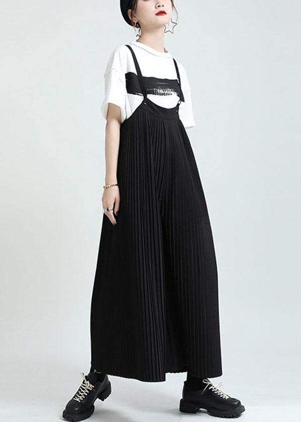 Casual Black High Waist Wrinkled Wide Leg Summer Jumpsuit dylinoshop