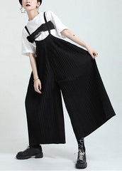 Casual Black High Waist Wrinkled Wide Leg Summer Jumpsuit dylinoshop