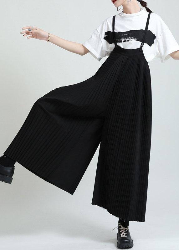 Casual Black High Waist Wrinkled Wide Leg Summer Jumpsuit dylinoshop