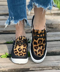 Casual Black Leopard Print Flat Feet Shoes Splicing Lace Up Flat Feet Shoes GW-PDX22061501