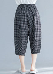 Casual Black Plaid Elastic Waist Pockets Cotton Crop Pants Trousers Summer GK-CPTS220623