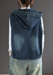 Casual Blue Denim Zippered Pockets Fall Sleeveless Waistcoat GK-VTP210810