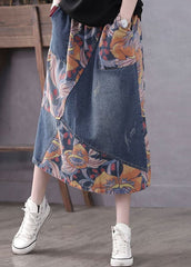 Casual Blue Pockets Patchwork Print A Line Fall Denim Skirts BSNZ-SKTS211014