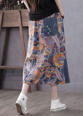 Casual Blue Pockets Patchwork Print A Line Fall Denim Skirts BSNZ-SKTS211014